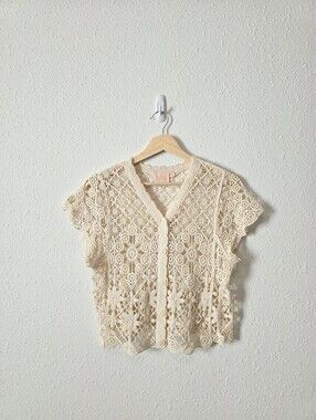 Floral Crochet Button Front Top S